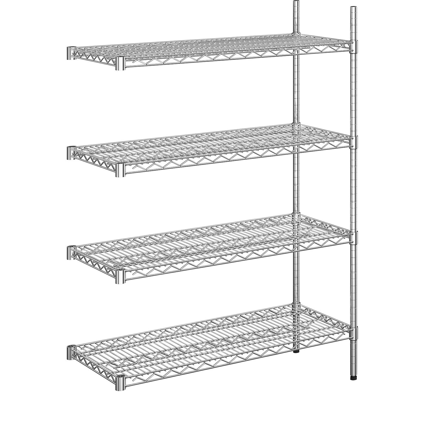 Steel wire mesh shelf unit, chrome plated, max. shelf load 250 kg, WxD 910 x 460 mm, extension shelf unit, height 1370 mm, 4 shelves.