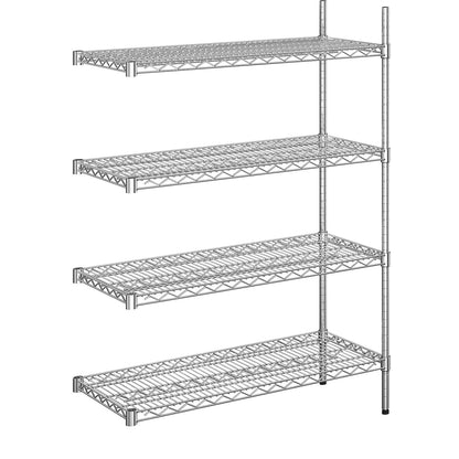 Steel wire mesh shelf unit, chrome plated, max. shelf load 250 kg, WxD 910 x 460 mm, extension shelf unit, height 1370 mm, 4 shelves.