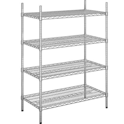 Steel wire mesh shelf unit, chrome plated, max. shelf load 250 kg, WxD 910 x 610 mm, standard shelf unit, height 1370 mm, 4 shelves.