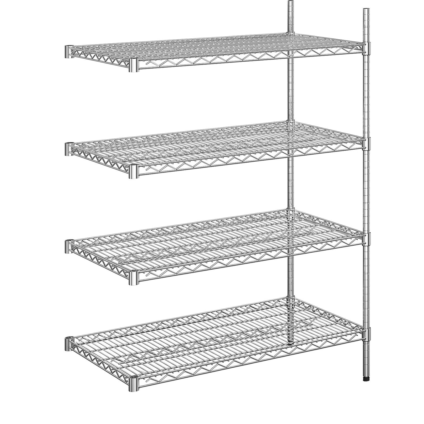 Steel wire mesh shelf unit, chrome plated, max. shelf load 250 kg, WxD 910 x 610 mm, extension shelf unit, height 1370 mm, 4 shelves.