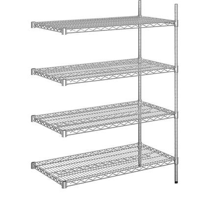Steel wire mesh shelf unit, chrome plated, max. shelf load 250 kg, WxD 910 x 610 mm, extension shelf unit, height 1370 mm, 4 shelves.