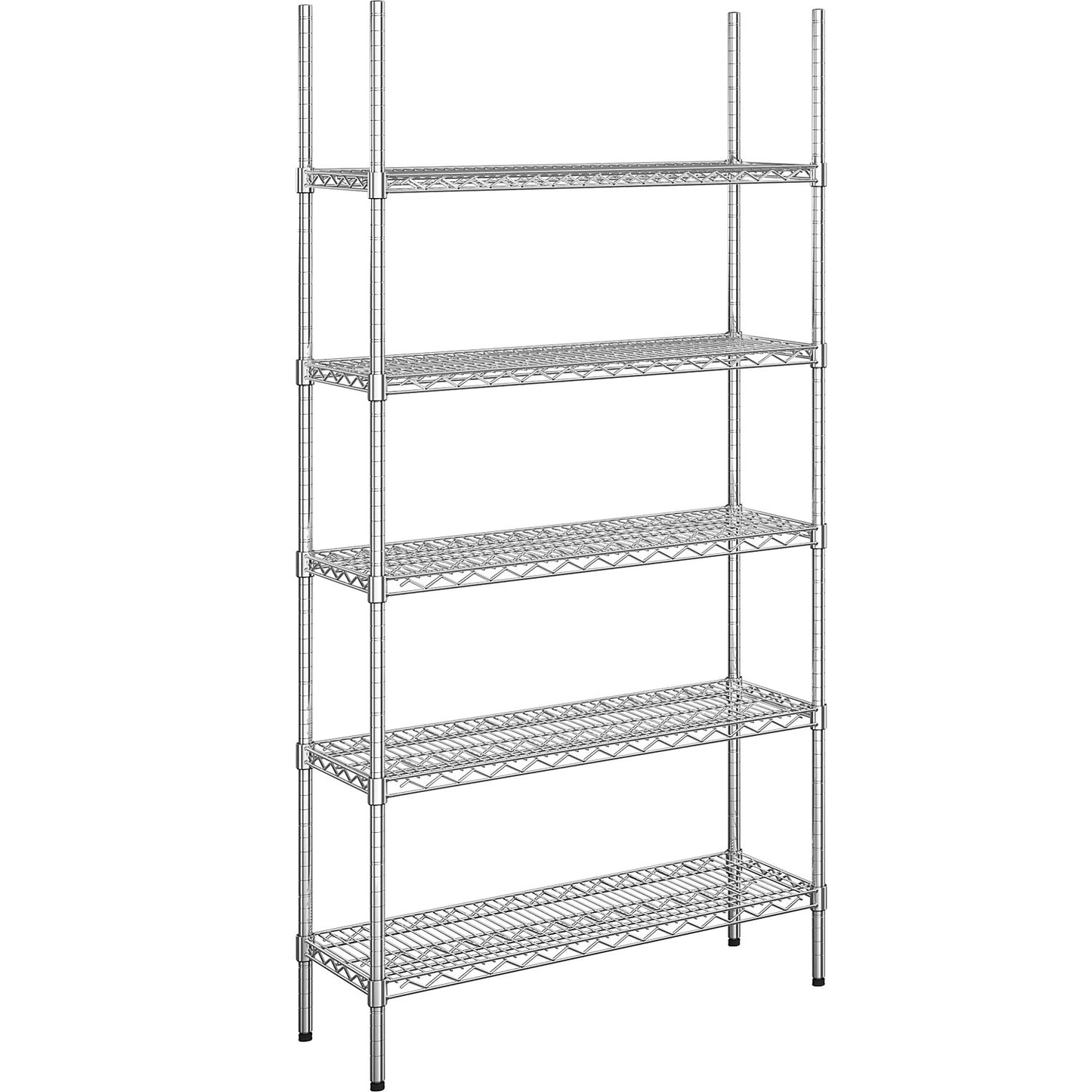 Steel wire mesh shelf unit, chrome plated, max. shelf load 250 kg, WxD 910 x 360 mm, standard shelf unit, height 1880 mm, 5 shelves.