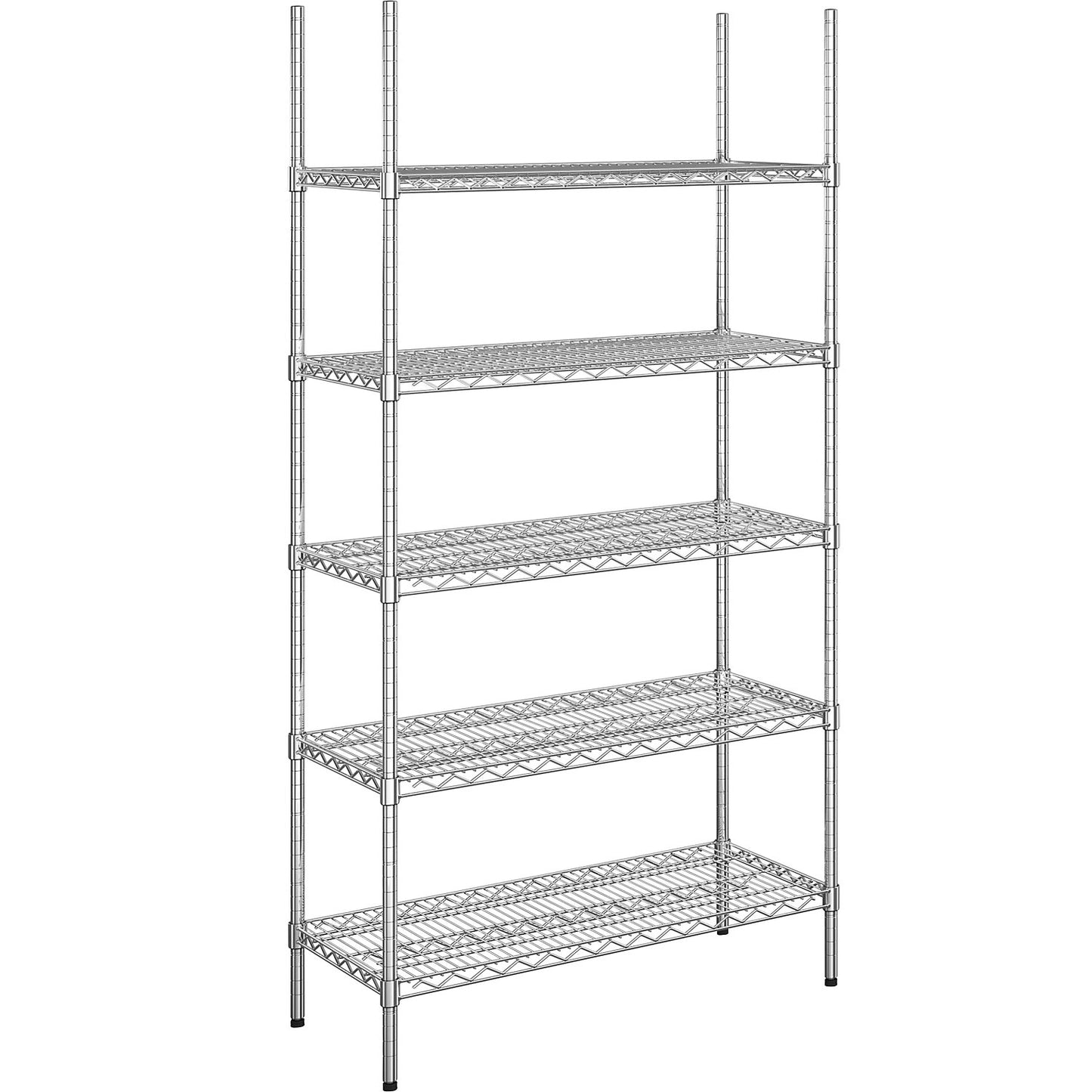Steel wire mesh shelf unit, chrome plated, max. shelf load 250 kg, WxD 910 x 460 mm, standard shelf unit, height 1880 mm, 5 shelves.