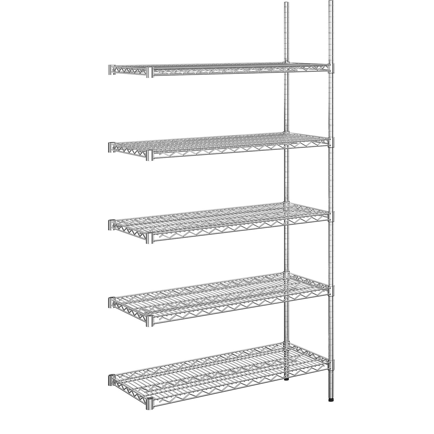 Steel wire mesh shelf unit, chrome plated, max. shelf load 250 kg, WxD 910 x 460 mm, extension shelf unit, height 1880 mm, 5 shelves.