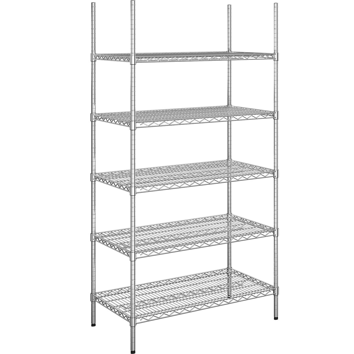 Steel wire mesh shelf unit, chrome plated, max. shelf load 250 kg, WxD 910 x 610 mm, standard shelf unit, height 1880 mm, 5 shelves.