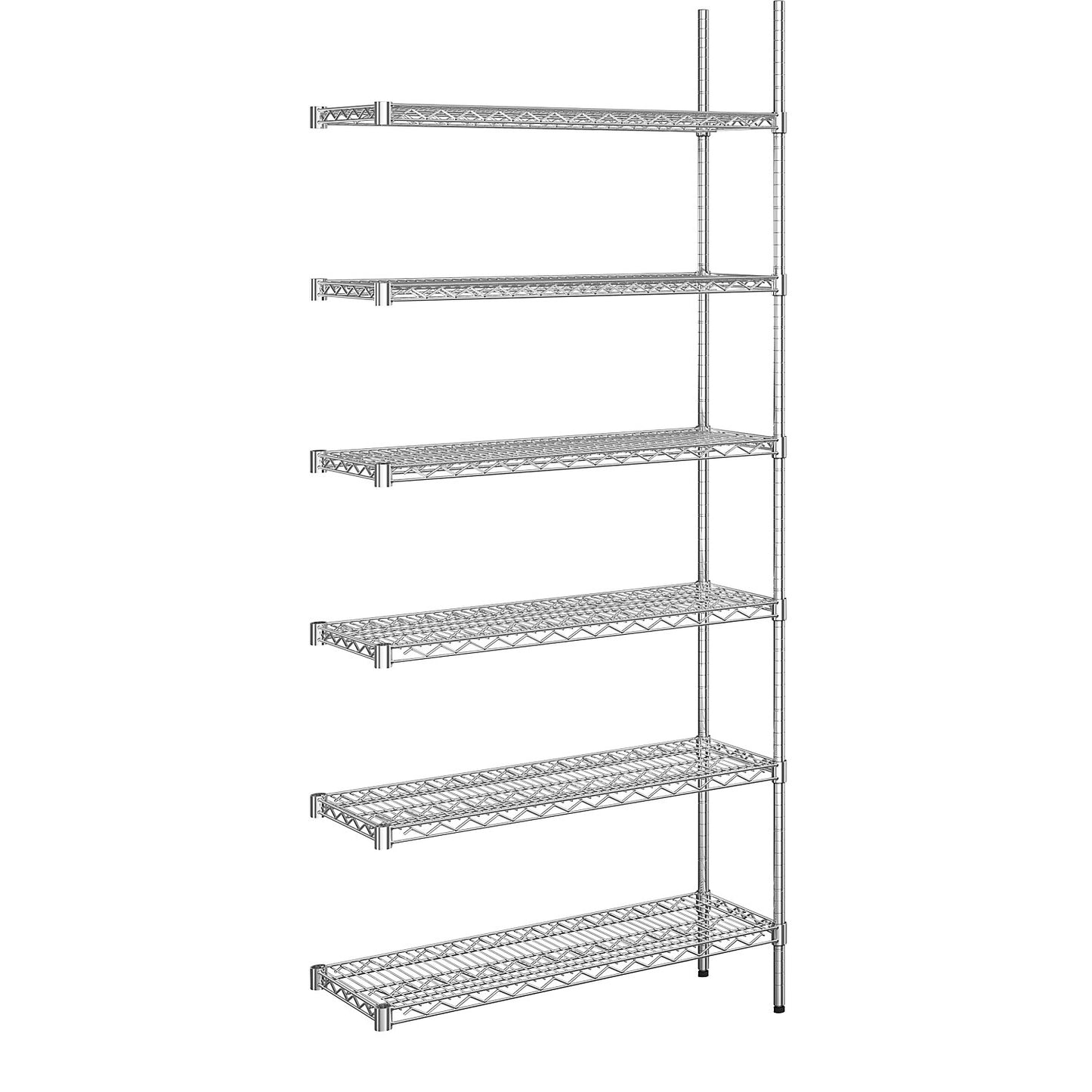 Steel wire mesh shelf unit, chrome plated, max. shelf load 250 kg, WxD 910 x 360 mm, extension shelf unit, height 2180 mm, 6 shelves.