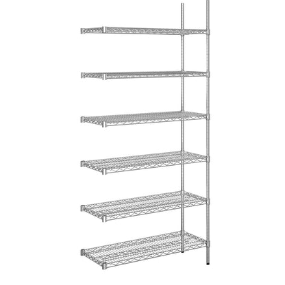 Steel wire mesh shelf unit, chrome plated, max. shelf load 250 kg, WxD 910 x 460 mm, extension shelf unit, height 2180 mm, 6 shelves.
