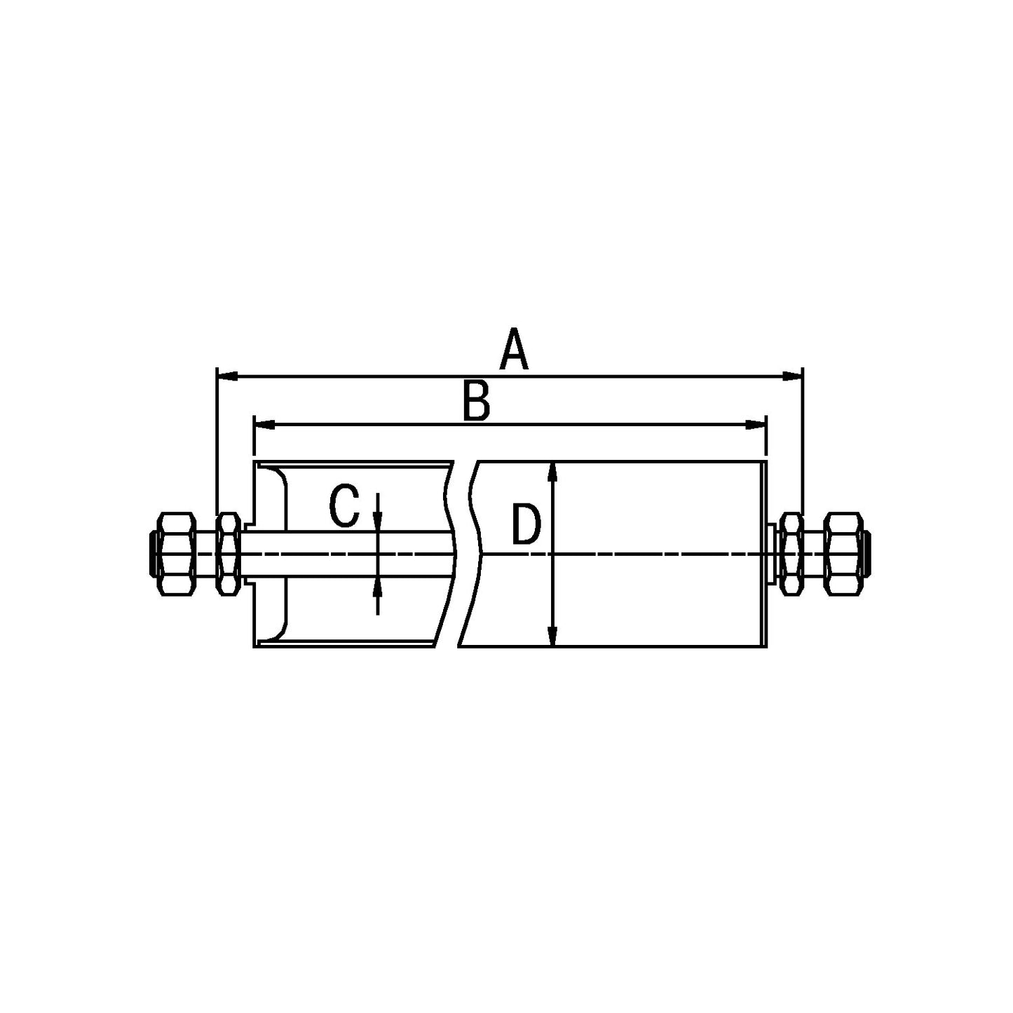 Plastic conveyor roller, roller Ø 20 mm, axle Ø 6 mm, length 300 mm.
