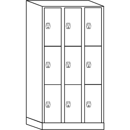 Stuttgart 3-fold compartment locker, 3 compartments, W 900 mm, light grey / gentian blue.