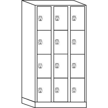 Stuttgart 4-fold compartment locker, 3 compartments, W 900 mm, light grey / gentian blue.
