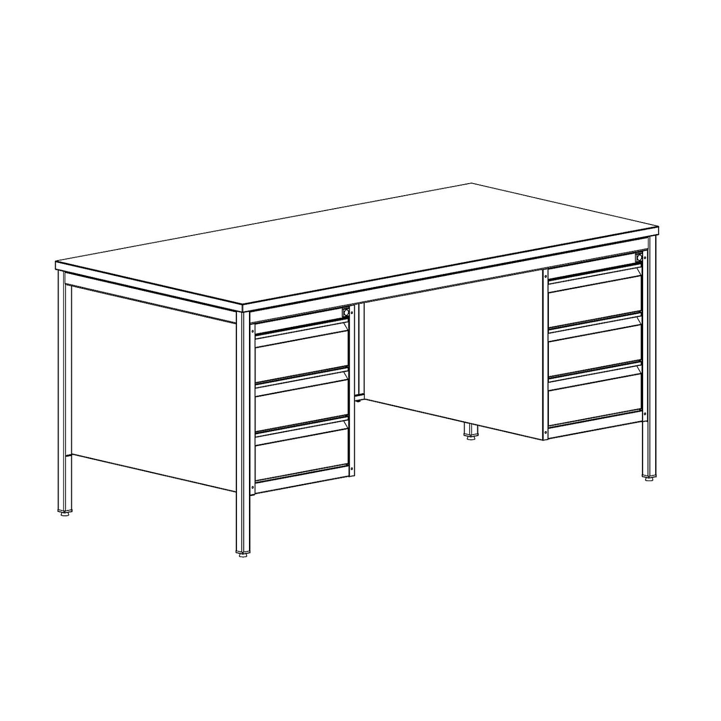 Foreman's desk, light grey, drawers 6 x 140 mm, WxD 1600 x 800 mm.