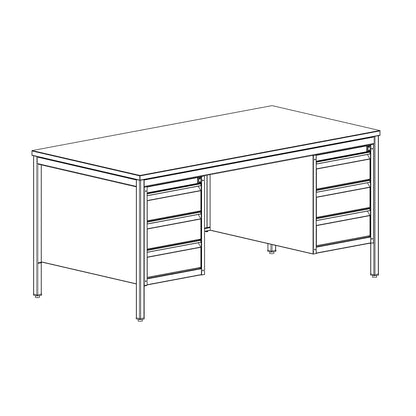 Foreman's desk, light grey, drawers 6 x 140 mm, WxD 1600 x 800 mm.