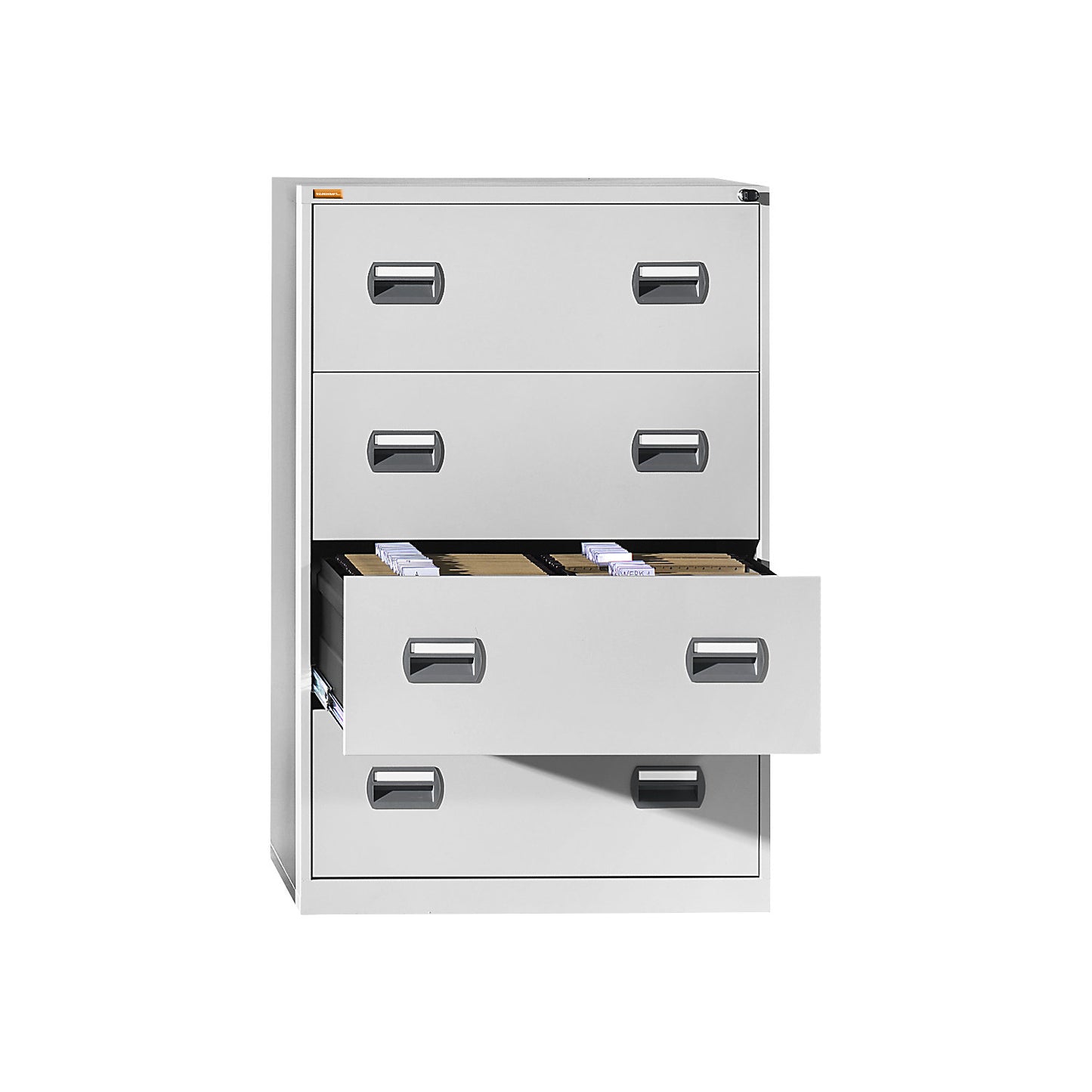 Suspension file cabinet, 2-track, 4 drawers, light grey.