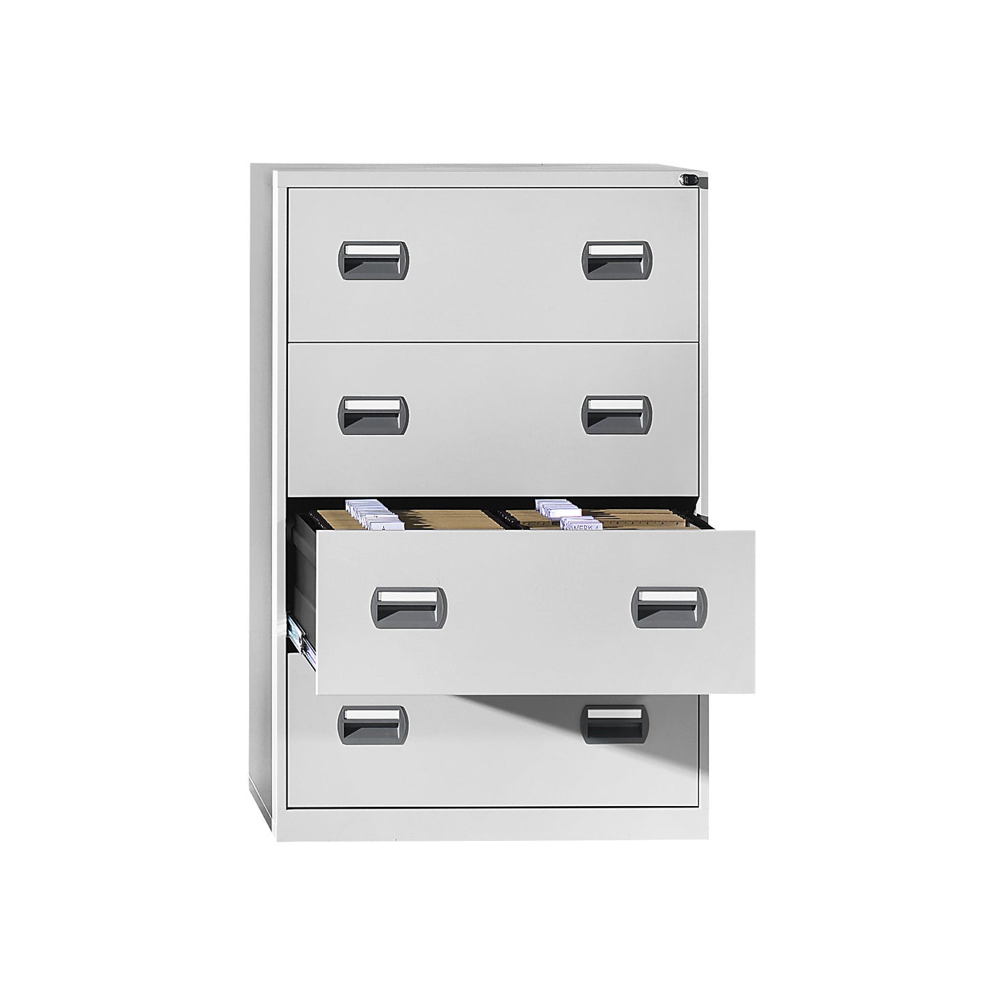 Suspension file cabinet, 2-track, 4 drawers, light grey.
