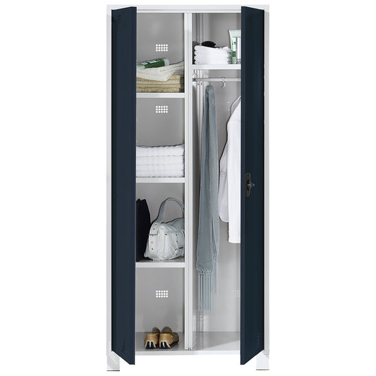 Bremen multi-purpose/cloakroom locker, centre partition, clothes rail, light grey / charcoal, width 600 mm.