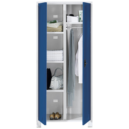 Bremen multi-purpose/cloakroom locker, centre partition, clothes rail, light grey / brilliant blue, width 600 mm.