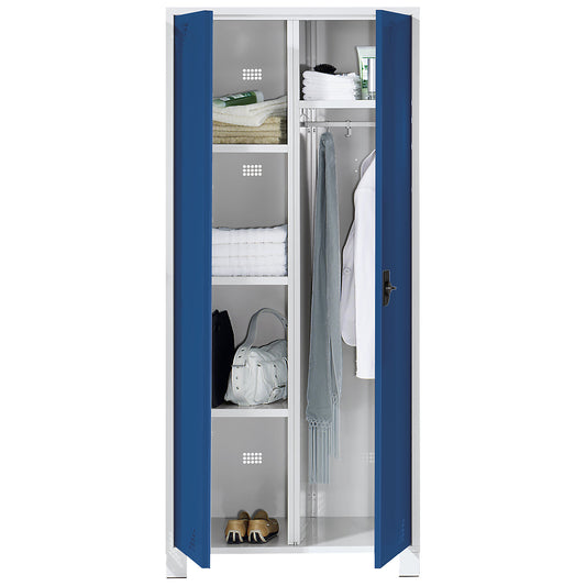 Bremen multi-purpose/cloakroom locker, centre partition, clothes rail, light grey / brilliant blue, width 600 mm.