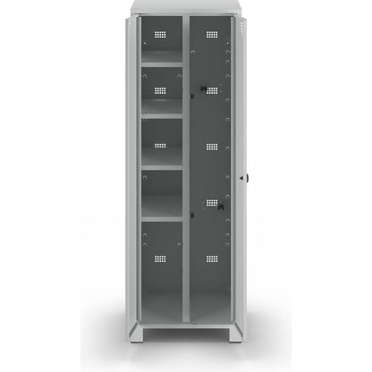 Bremen multi-purpose/cloakroom locker, centre partition, clamp, light grey, width 600 mm.