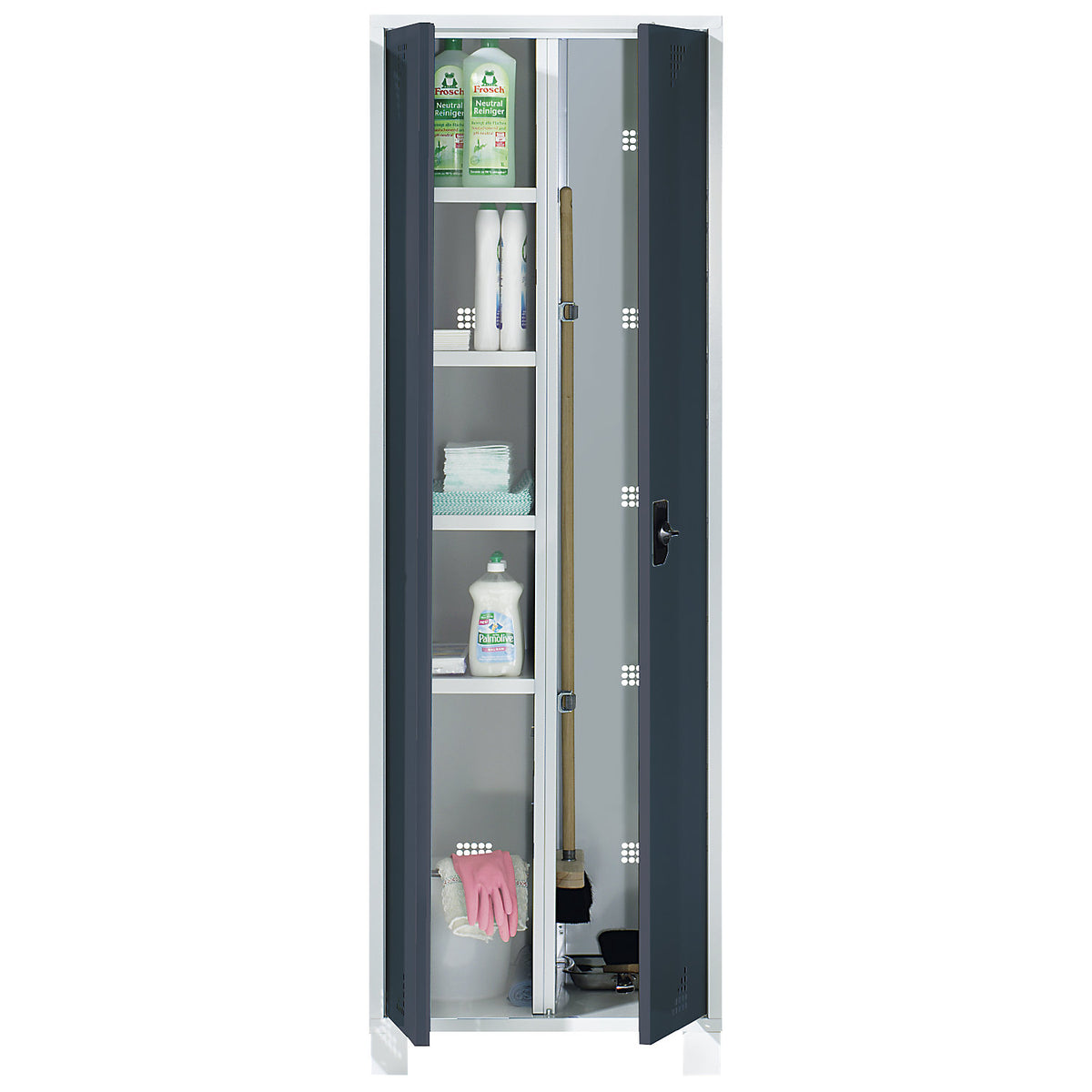 Bremen multi-purpose/cloakroom locker, centre partition, clamp, light grey / charcoal, width 600 mm.
