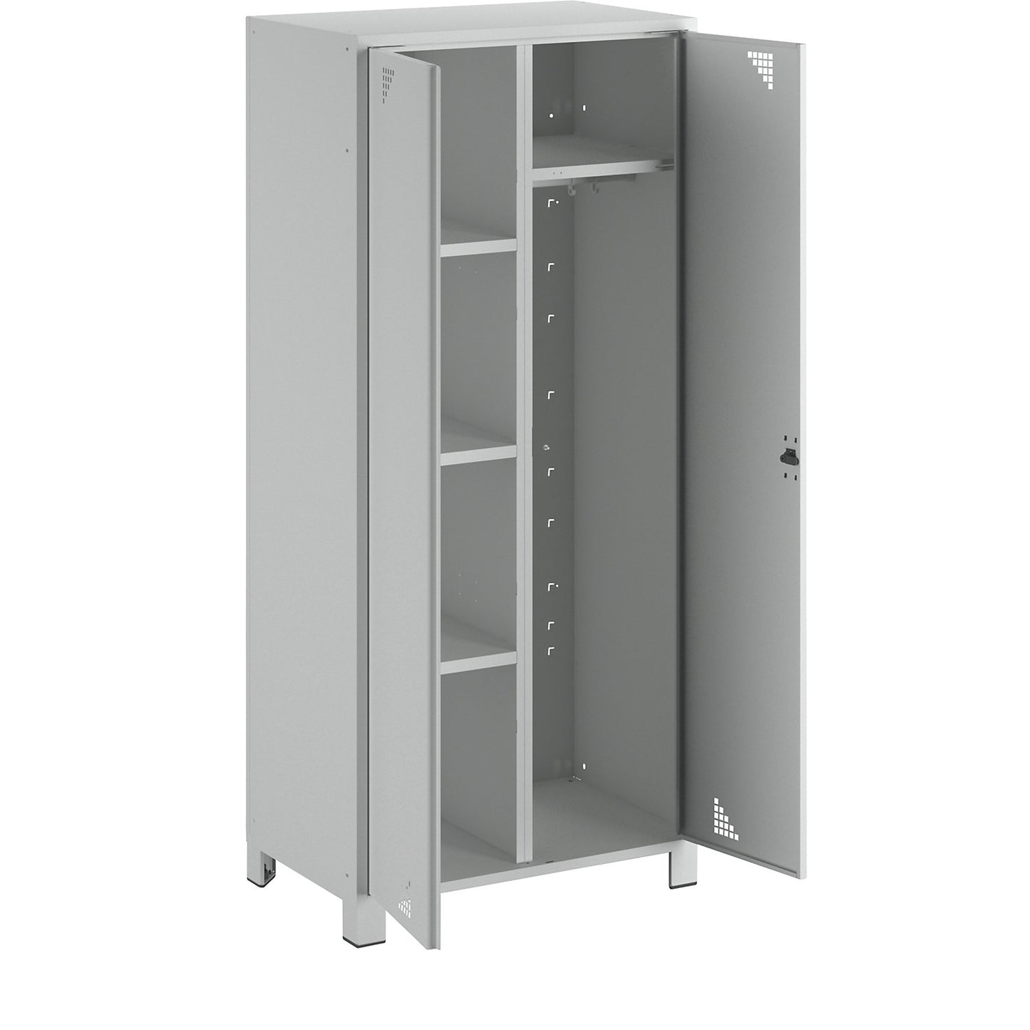 Bremen multi-purpose/cloakroom locker, centre partition, clothes rail, light grey, width 800 mm.