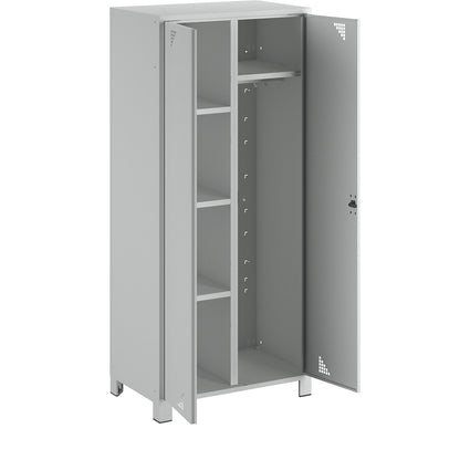 Bremen multi-purpose/cloakroom locker, centre partition, clothes rail, light grey, width 800 mm.