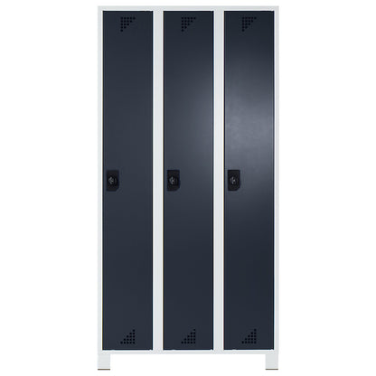 Bremen locker, 3 compartments, light grey / charcoal, width 900 mm.