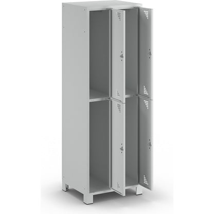 Bremen double deck clothes locker, 2 compartments, light grey, width 600 mm, 4 compartments.