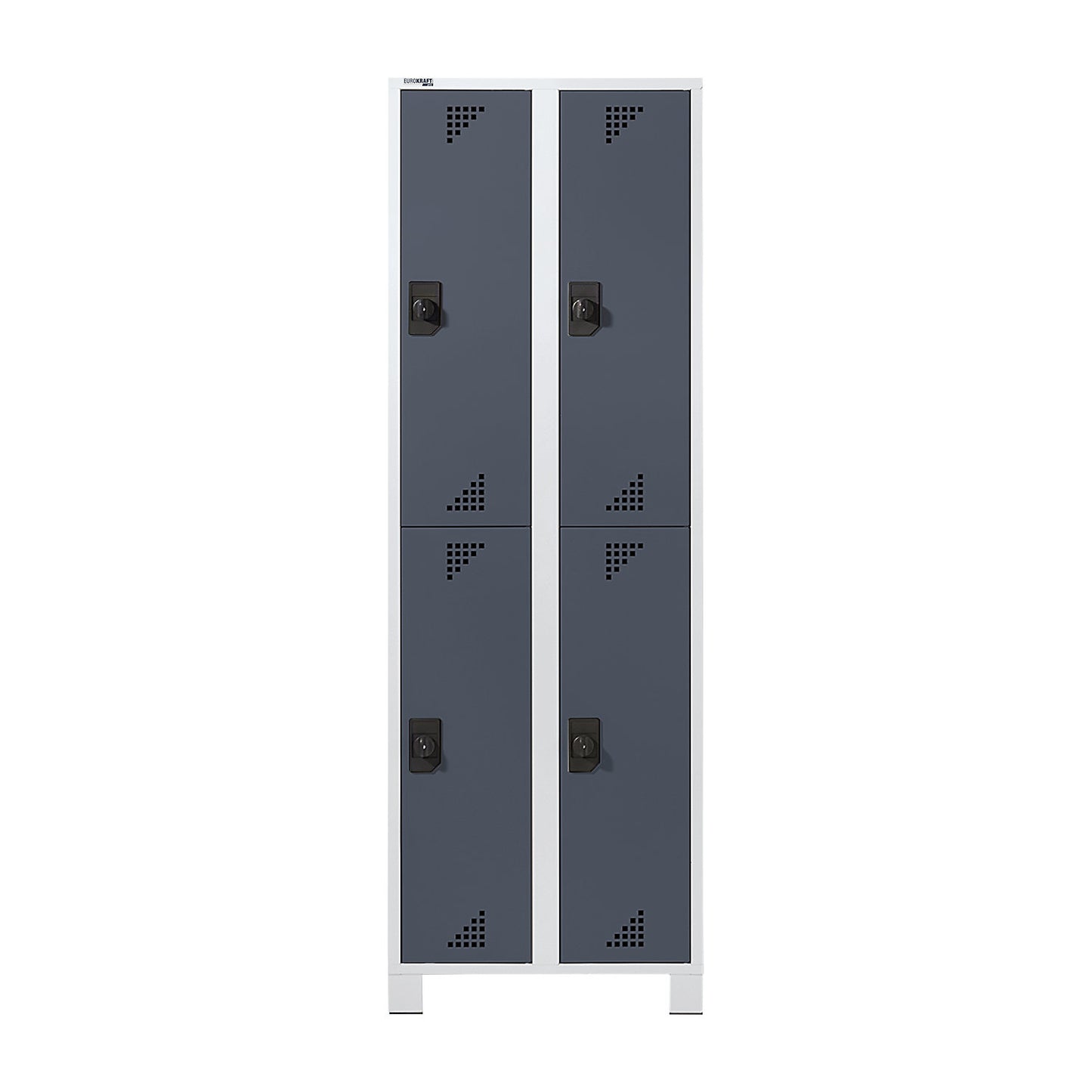 Bremen double deck clothes locker, 2 compartments, light grey / charcoal, width 600 mm, 4 compartments.