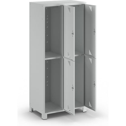 Bremen double deck clothes locker, 2 compartments, light grey, width 800 mm, 4 compartments.