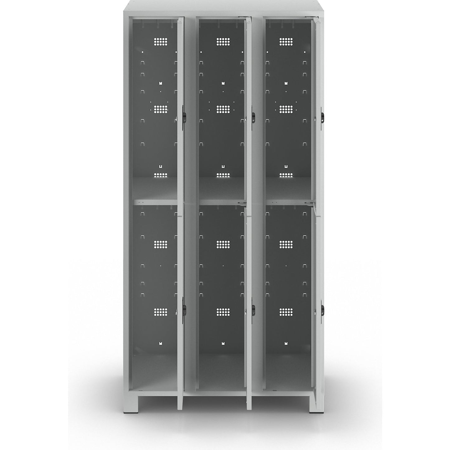 Bremen double deck clothes locker, 3 compartments, light grey, width 900 mm, 6 compartments.