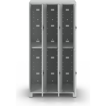 Bremen double deck clothes locker, 3 compartments, light grey, width 900 mm, 6 compartments.