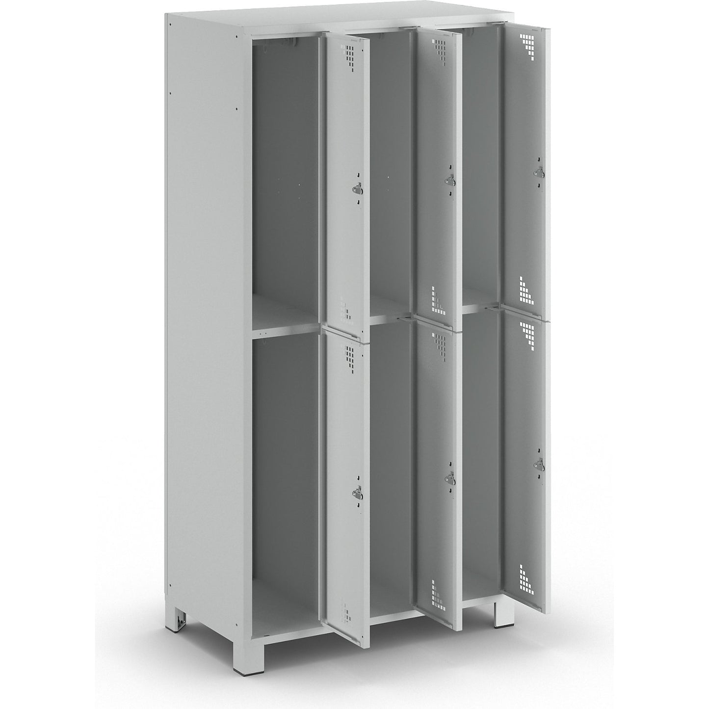 Bremen double deck clothes locker, 3 compartments, light grey, width 900 mm, 6 compartments.