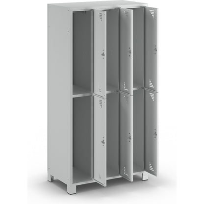 Bremen double deck clothes locker, 3 compartments, light grey, width 900 mm, 6 compartments.