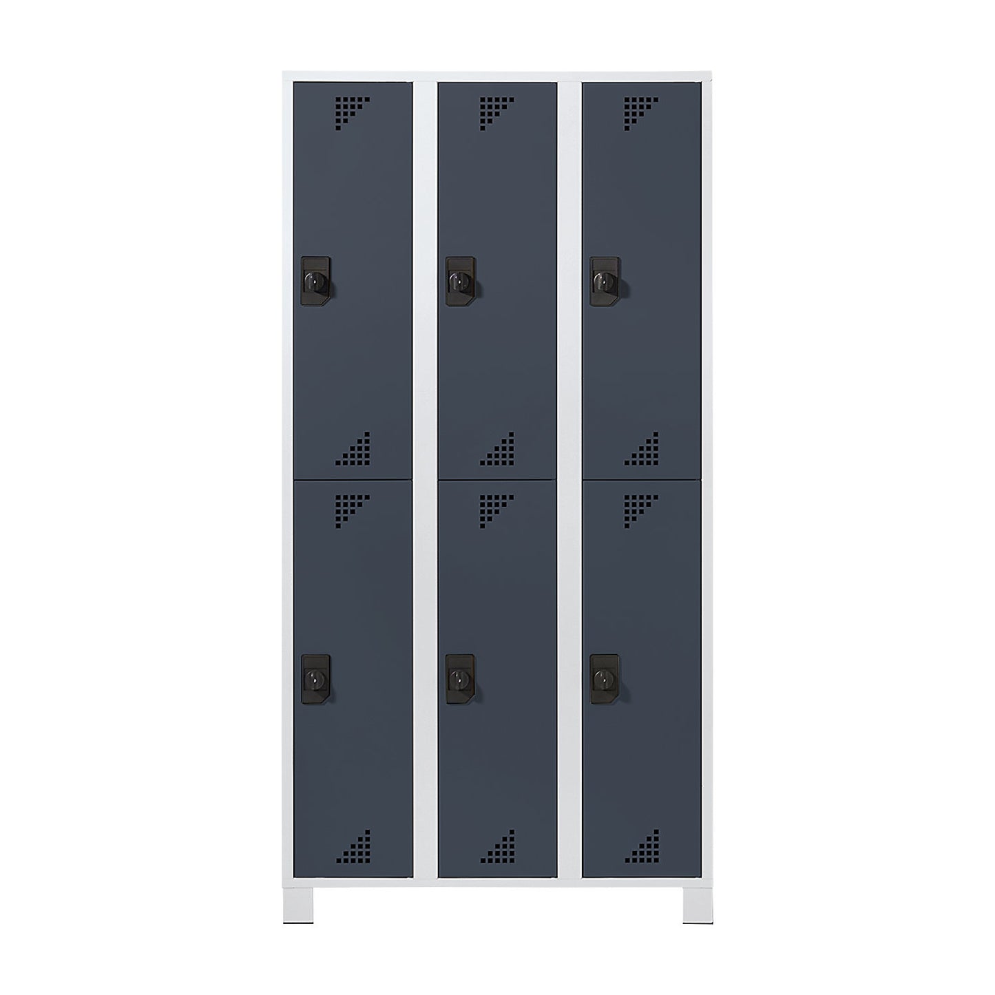 Bremen double deck clothes locker, 3 compartments, light grey / charcoal, width 900 mm, 6 compartments.
