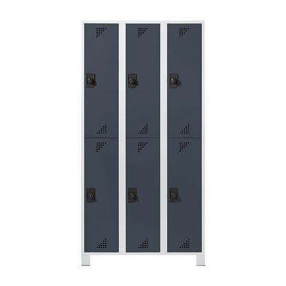 Bremen double deck clothes locker, 3 compartments, light grey / charcoal, width 900 mm, 6 compartments.