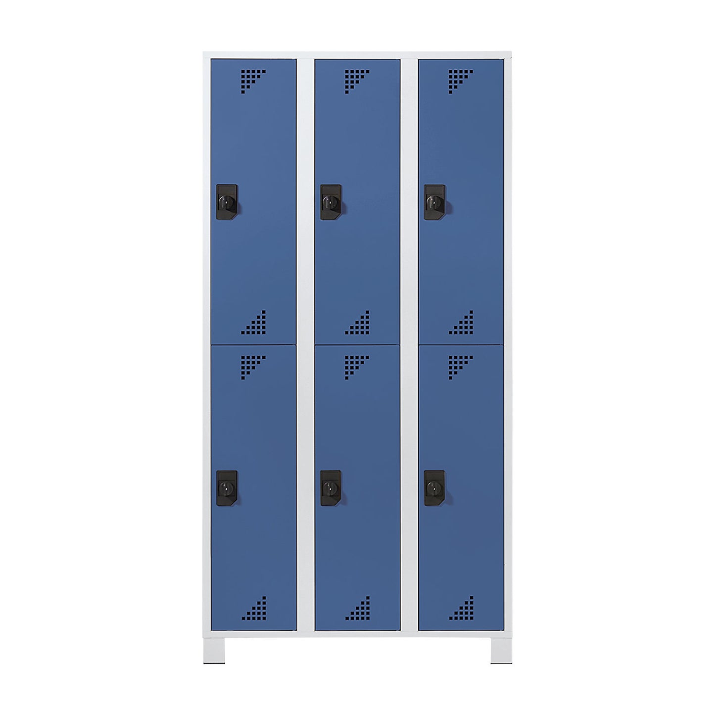 Bremen double deck clothes locker, 3 compartments, light grey / brilliant blue, width 900 mm, 6 compartments.
