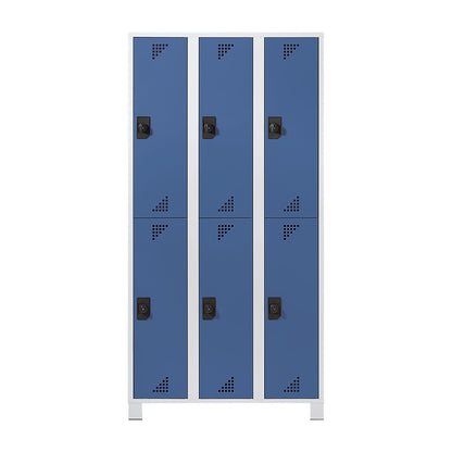 Bremen double deck clothes locker, 3 compartments, light grey / brilliant blue, width 900 mm, 6 compartments.