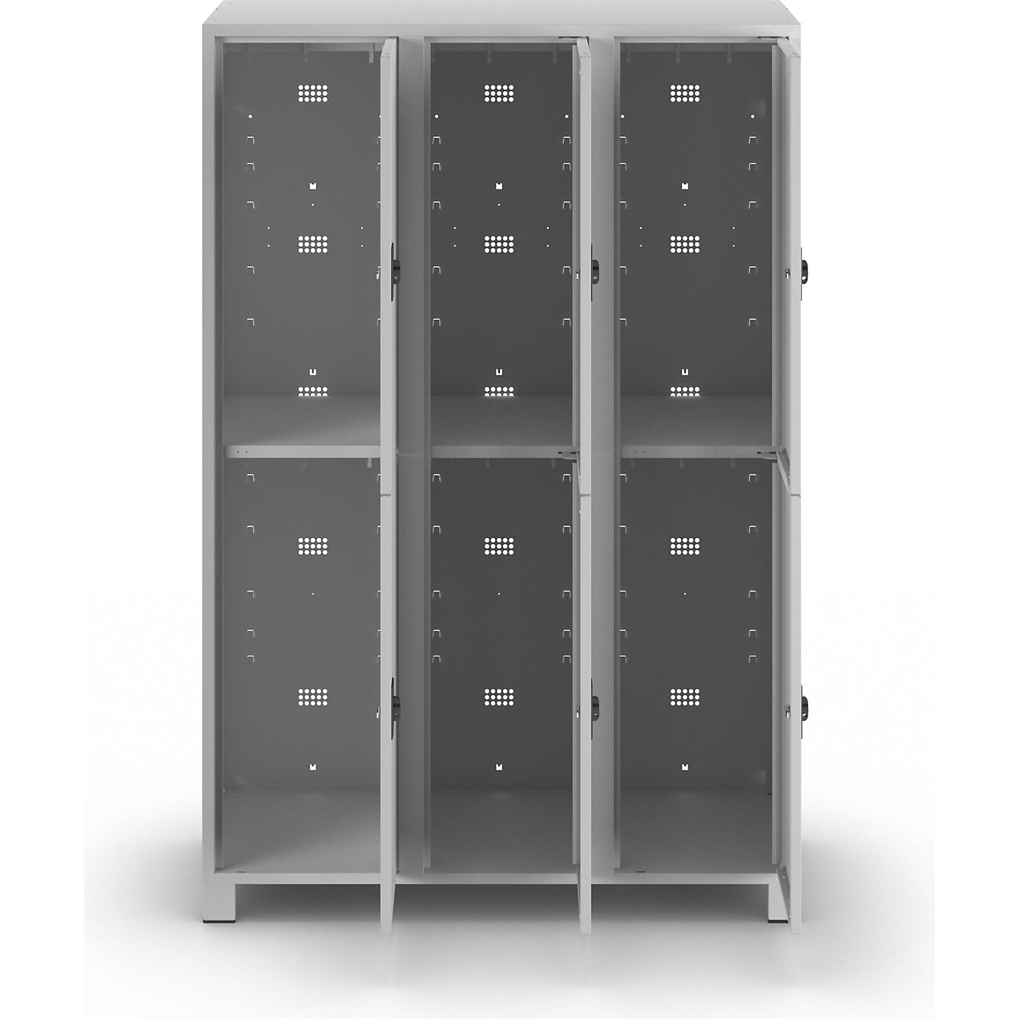 Bremen double deck clothes locker, 3 compartments, light grey, width 1200 mm, 6 compartments.