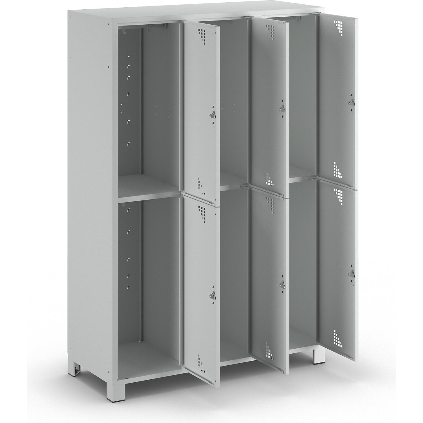 Bremen double deck clothes locker, 3 compartments, light grey, width 1200 mm, 6 compartments.