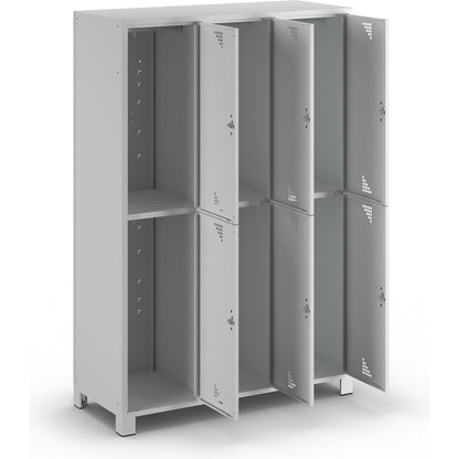 Bremen double deck clothes locker, 3 compartments, light grey, width 1200 mm, 6 compartments.