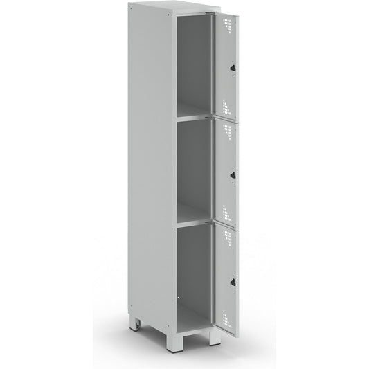 Bremen 3-fold compartment locker, 1 compartment, light grey, width 300 mm, 3 compartments.