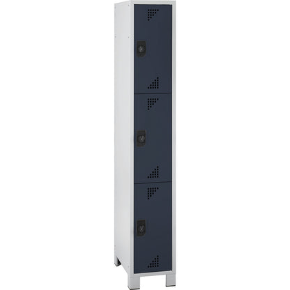 Bremen 3-fold compartment locker, 1 compartment, light grey / charcoal, width 300 mm, 3 compartments.