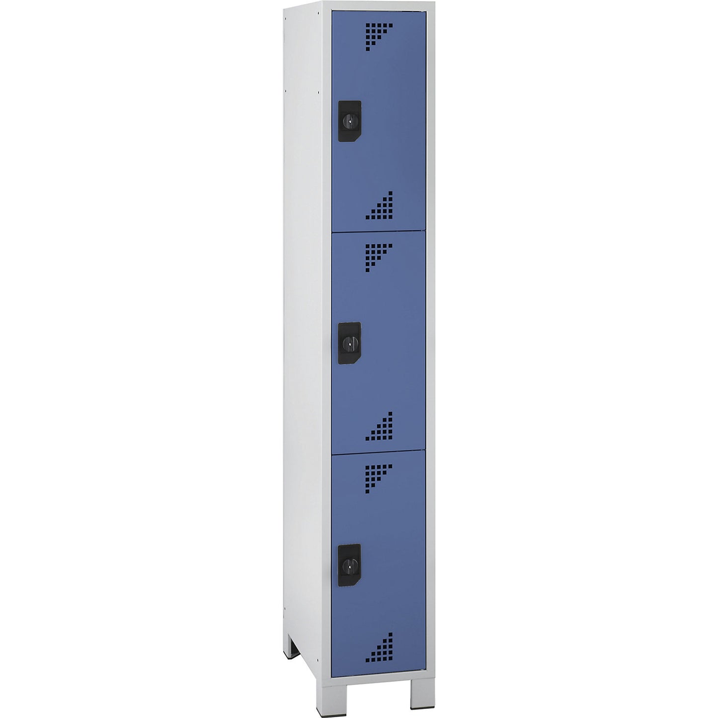Bremen 3-fold compartment locker, 1 compartment, light grey / brilliant blue, width 300 mm, 3 compartments.