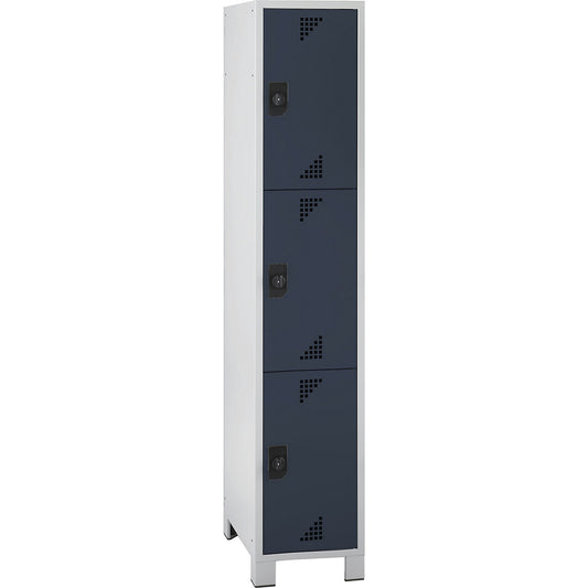 Bremen 3-fold compartment locker, 1 compartment, light grey / charcoal, width 400 mm, 3 compartments.