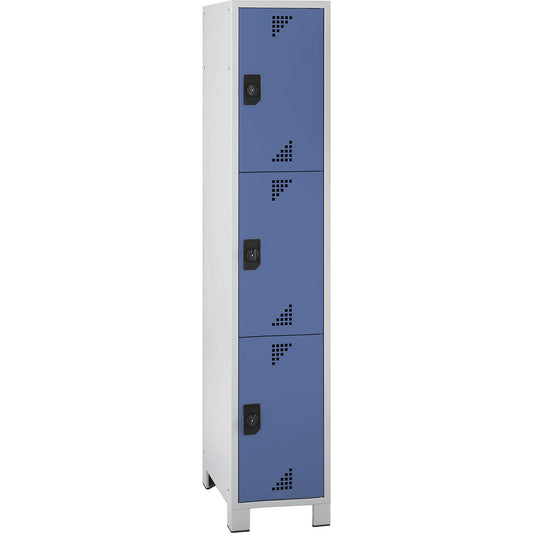 Bremen 3-fold compartment locker, 1 compartment, light grey / brilliant blue, width 400 mm, 3 compartments.