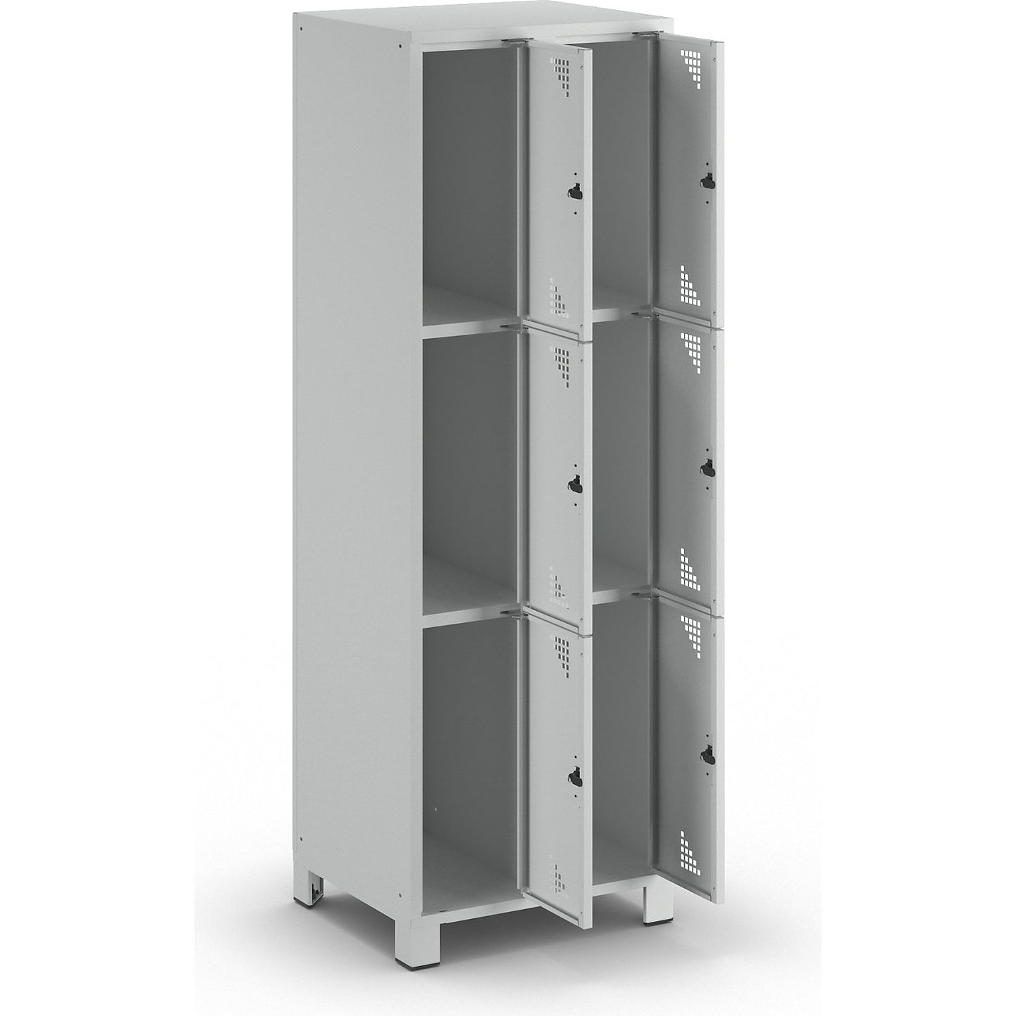 Bremen 3-fold compartment locker, 2 compartments, light grey, width 600 mm, 6 compartments.