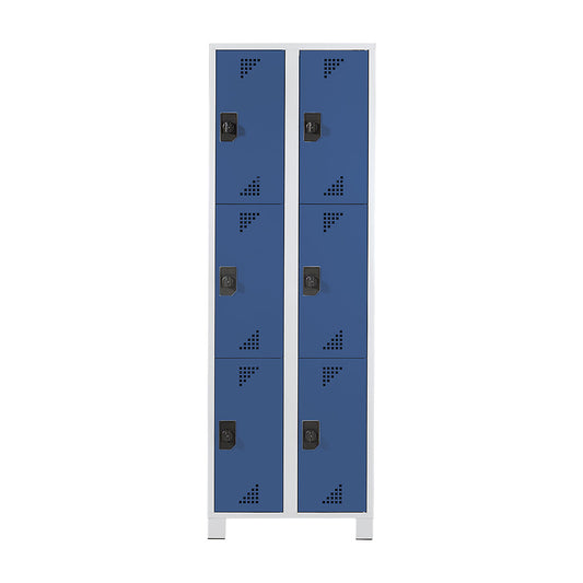 Bremen 3-fold compartment locker, 2 compartments, light grey / brilliant blue, width 600 mm, 6 compartments.
