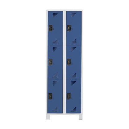 Bremen 3-fold compartment locker, 2 compartments, light grey / brilliant blue, width 600 mm, 6 compartments.