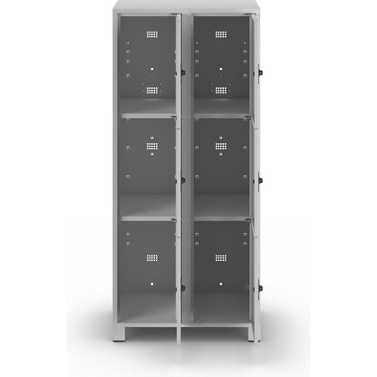 Bremen 3-fold compartment locker, 2 compartments, light grey, width 800 mm, 6 compartments.