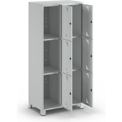 Bremen 3-fold compartment locker, 2 compartments, light grey, width 800 mm, 6 compartments.